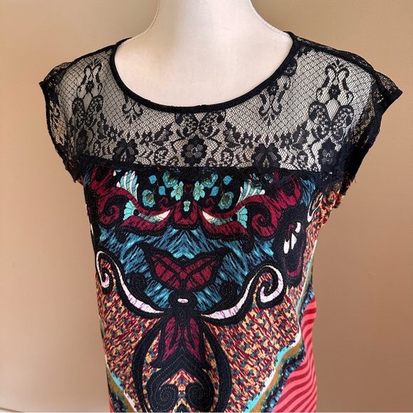 Silvergate Colorful Midi Dress with Black Lace Size Small - Picture 3 of 8